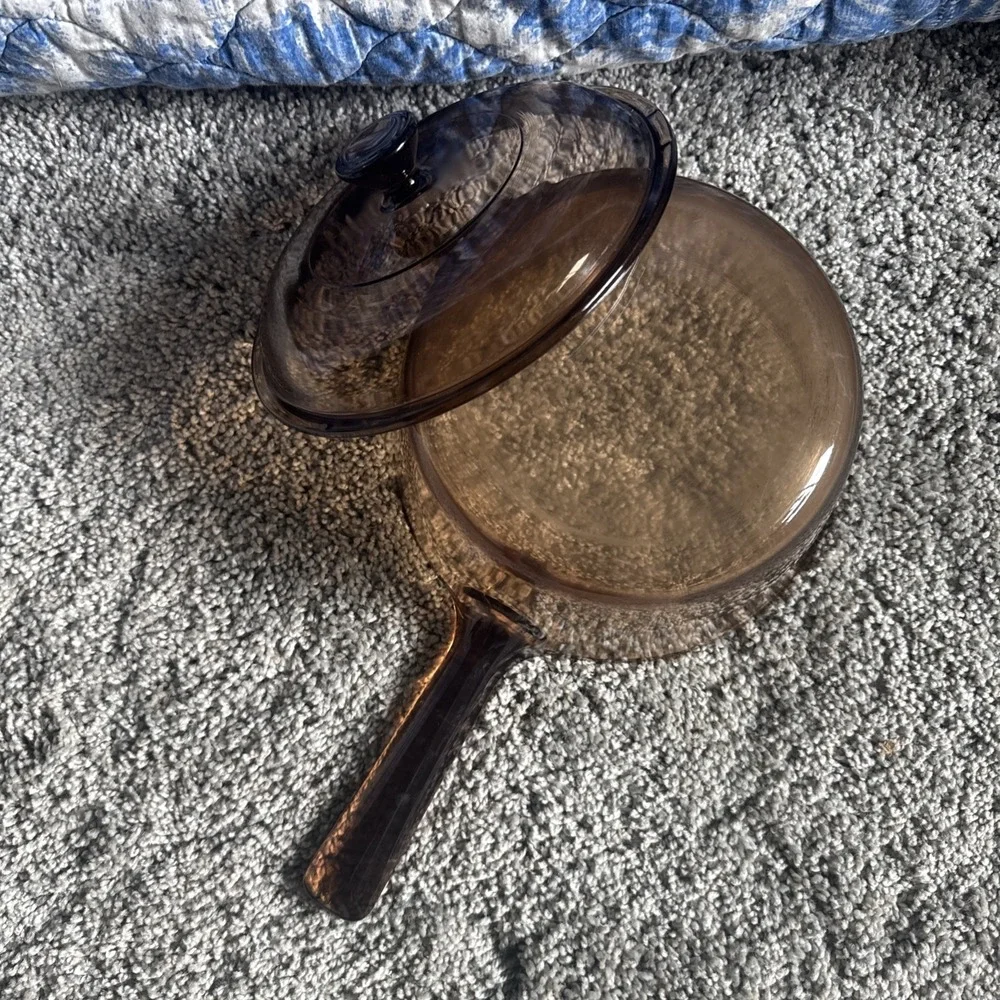 Corning Visions Amber Glass 1.5L Saucepan Pot W/Lid Made in USA Vintage PYREX